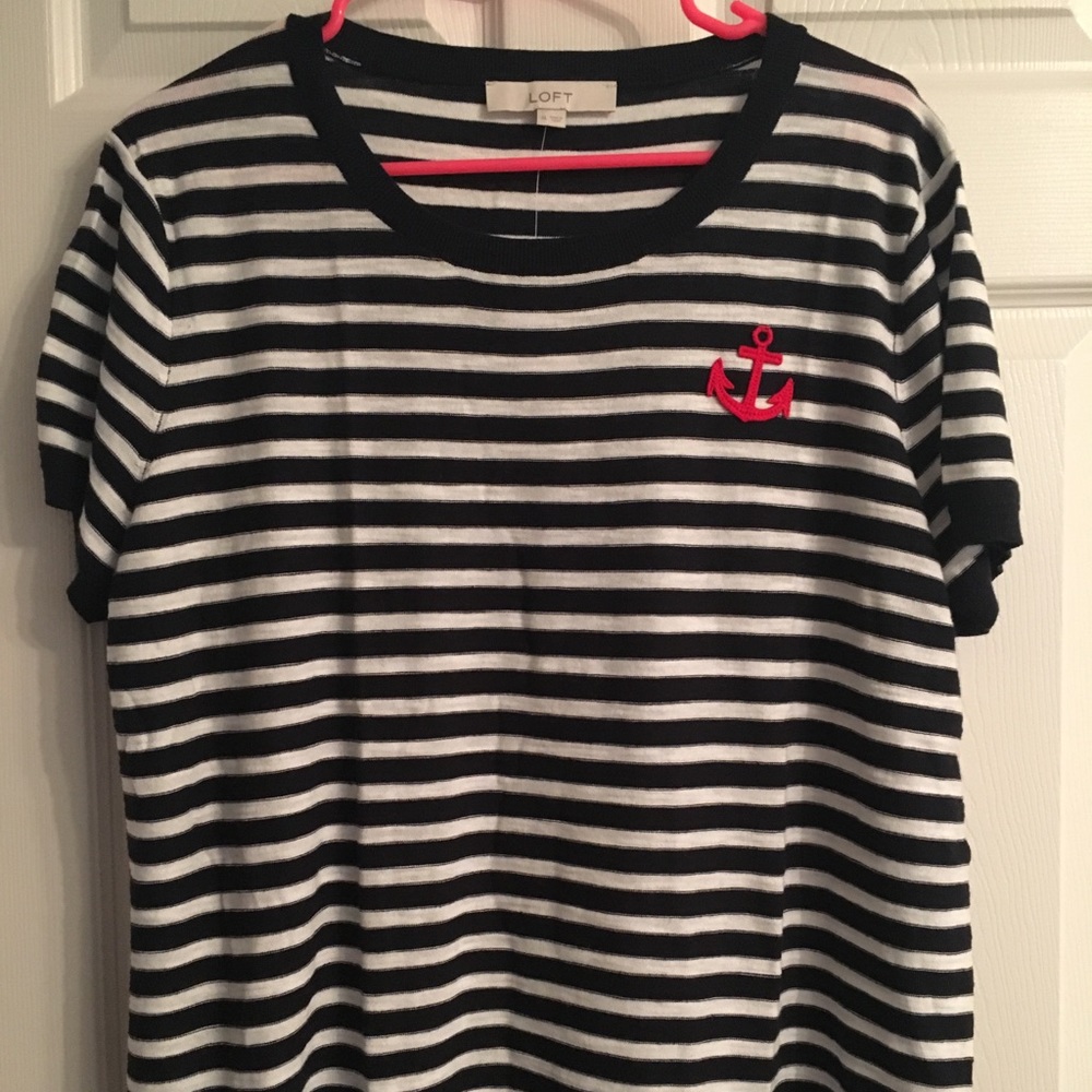 NWT - LOFT striped short sleeve shirt with anchor